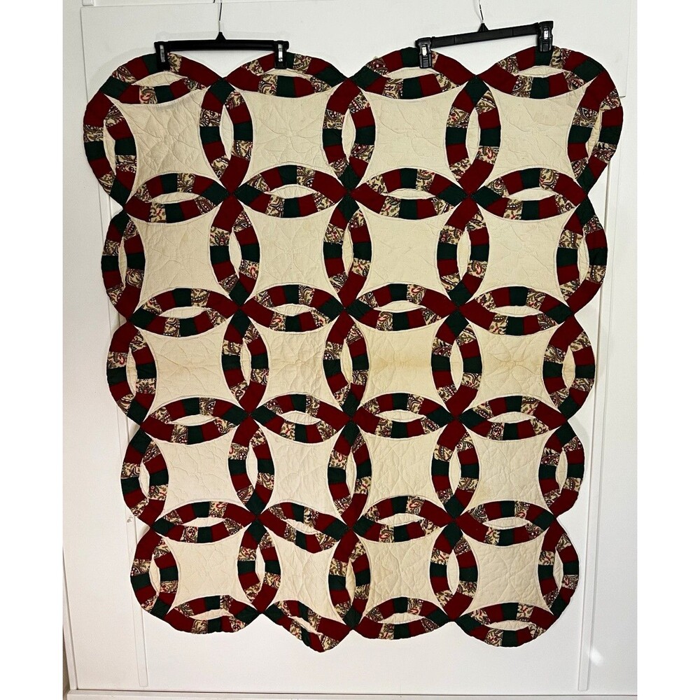 Wedding Ring Quilted Cotton Quilt, Multicolor Rectangular 48 x 62 in